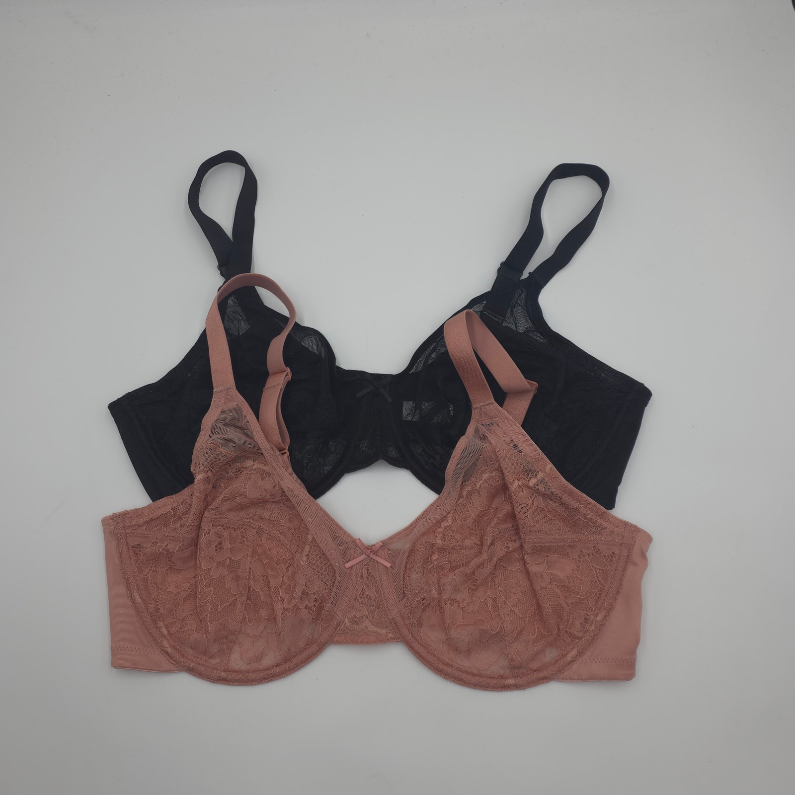 Hsia Bundle Of Two Enchante Unlined Lace Underwire Bra In Black Coral Size 38d